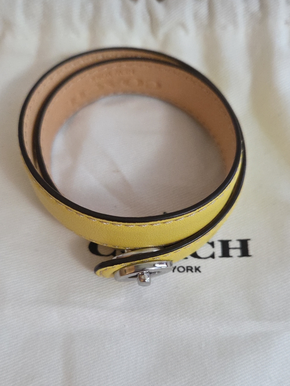 NWOT Coach Yellow Double-Wrap Leather Bracelet with Silver Hardware